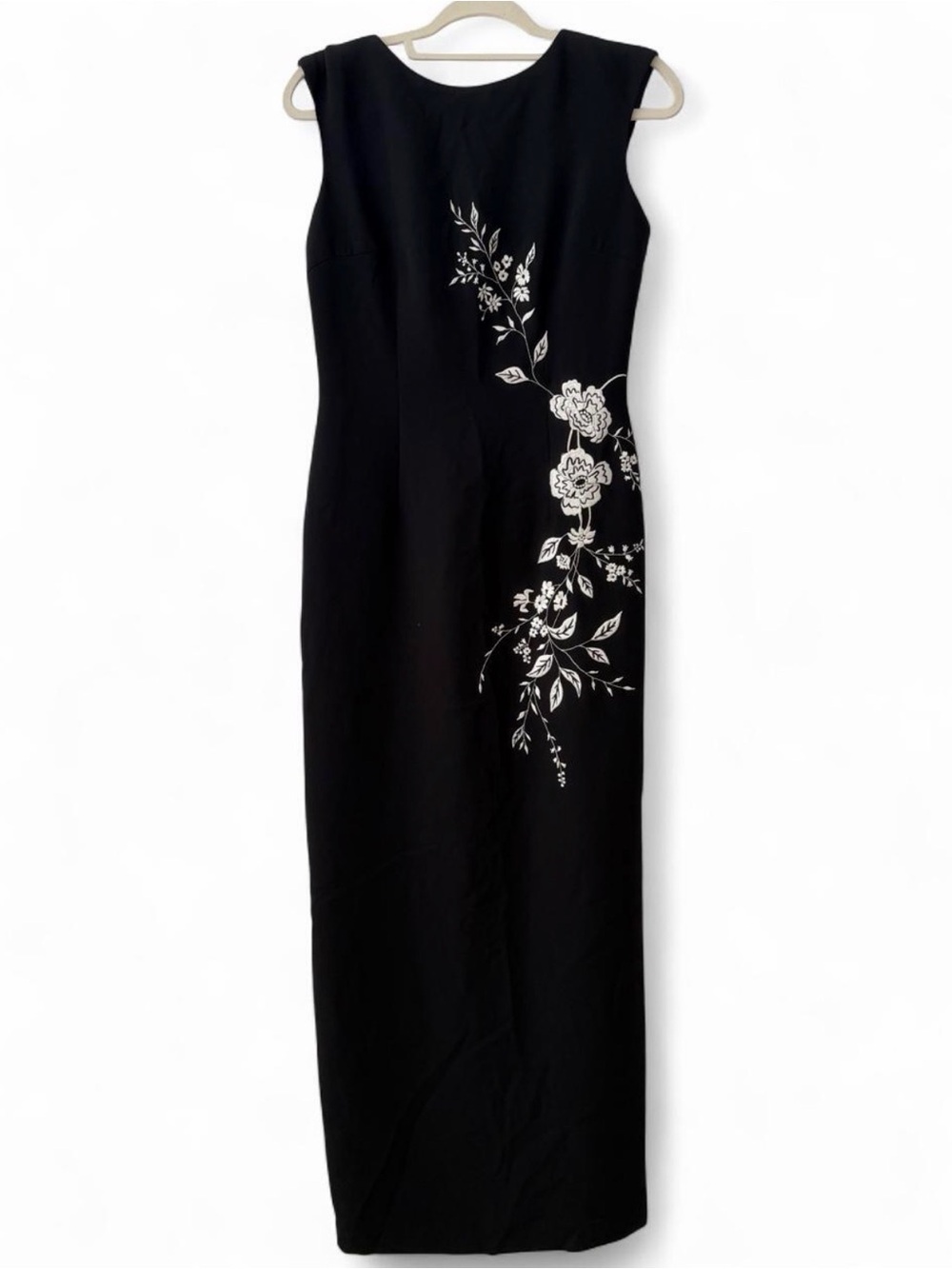 Maggy London Black Maxi Dress with White Floral Motif